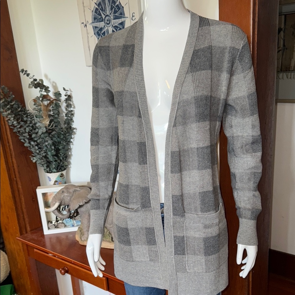 NWT Eddie Bauer size small Gray Plaid Open Cardigan